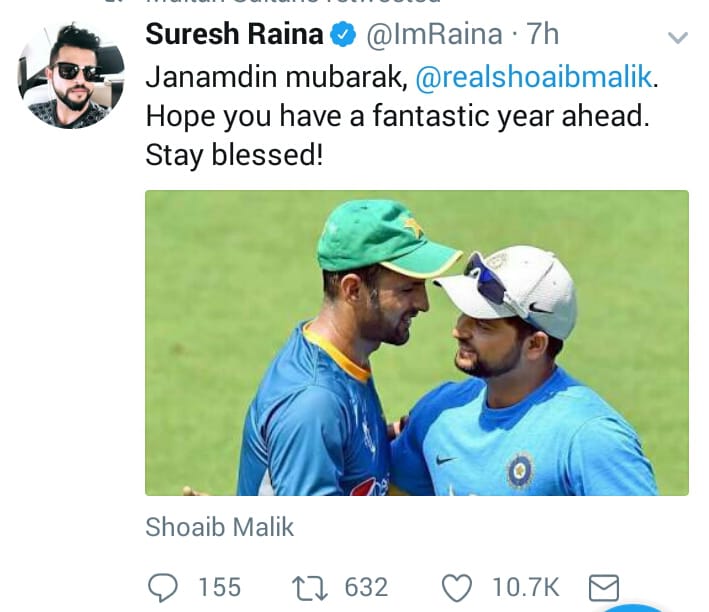 Suresh Raina Wishes Birthday To Shoaib Malik