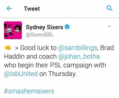 Sydney Sixers Tweet