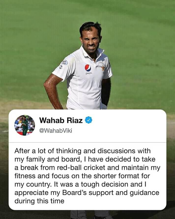 Wahab Riaz Takes Indefinite Break From Test Cricket