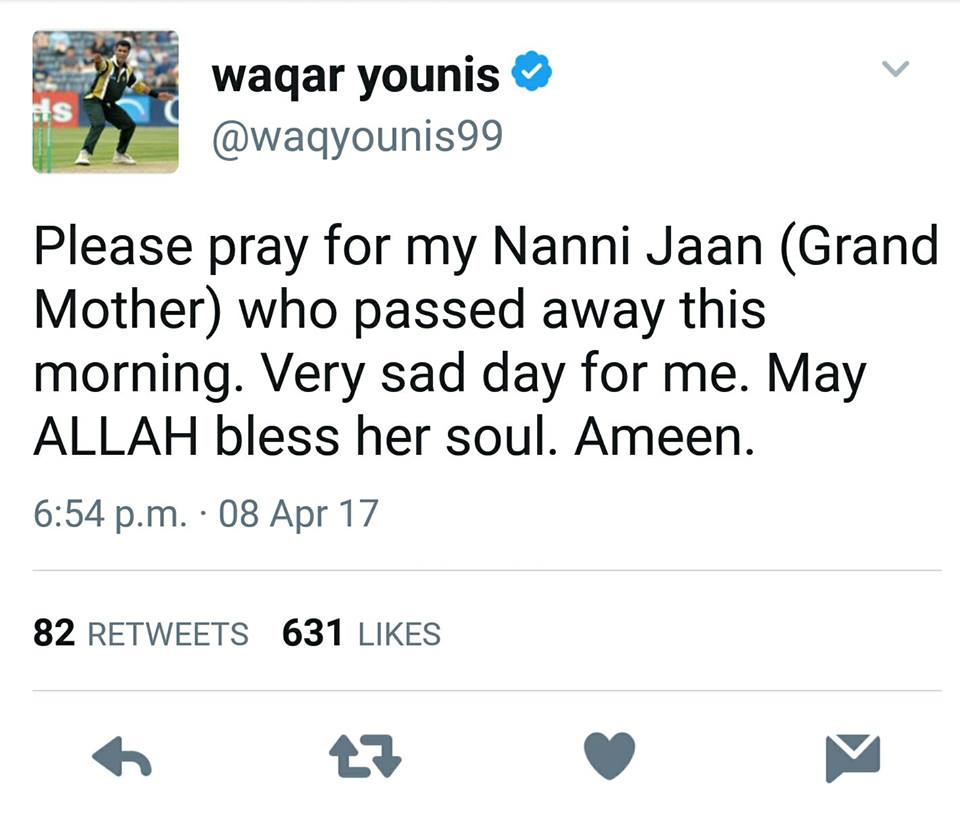 Waqar Younis Tweet About His Grand Mother