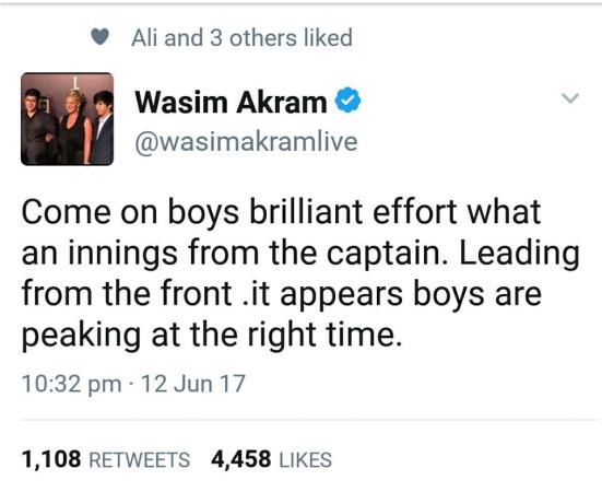 Wasim Akram Tweet About Sarfraz
