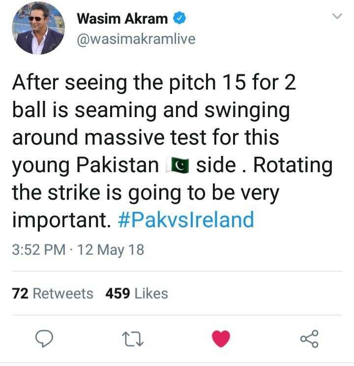 Wasim Akram Tweets About Pak vs Ireland Test Pitch