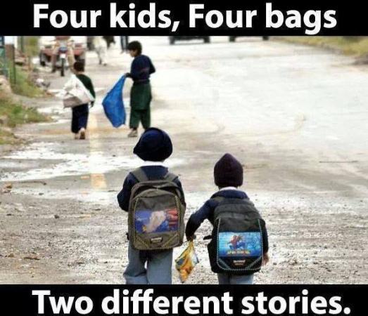Four Kids, Four Bags, 2 different stories