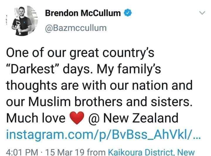 Brendon McCullum Tweet On Today's Terrorists Attacks