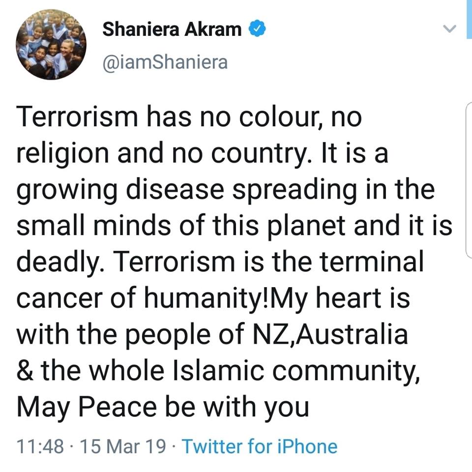 Shaniera Akram Tweets For The Terrorist Attack