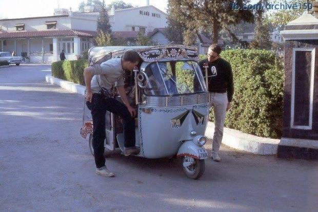 1963 - Foreigners taking Rikhshaw outside Dean's Hotel - Peshawar, Pakistan
