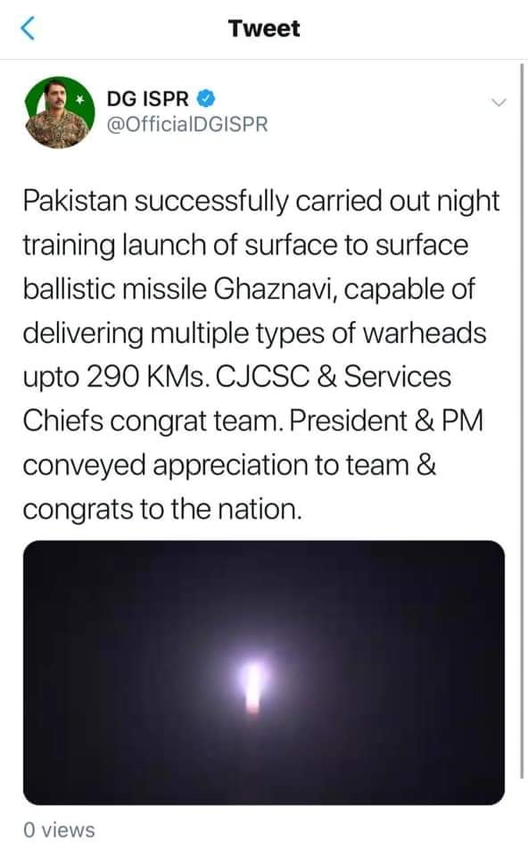 Pakistan Successfully Carries Out Night Training Launch Of Ghaznavi Missile