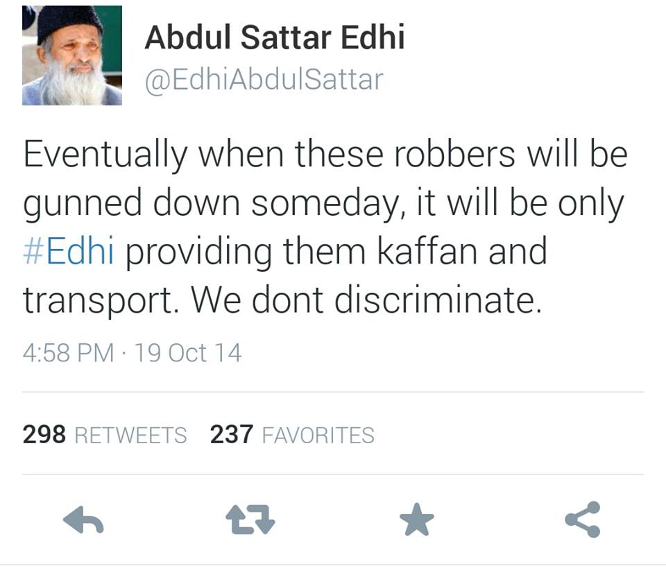 Abdul Sattar Edhi Tweets For Robbers