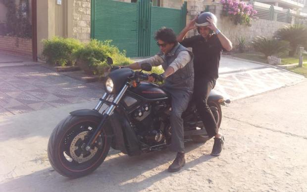 Talat Hussain with Shehzad Roy on a Motor Bike