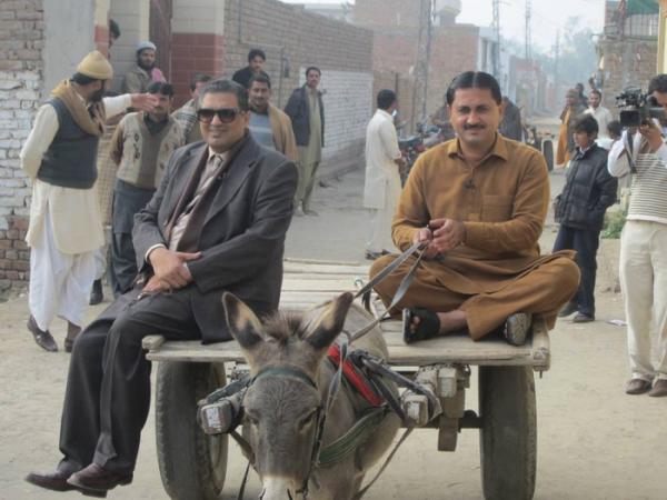 Journalist Sohail Waraich on a Donkey Cart with Jamshed Dasti