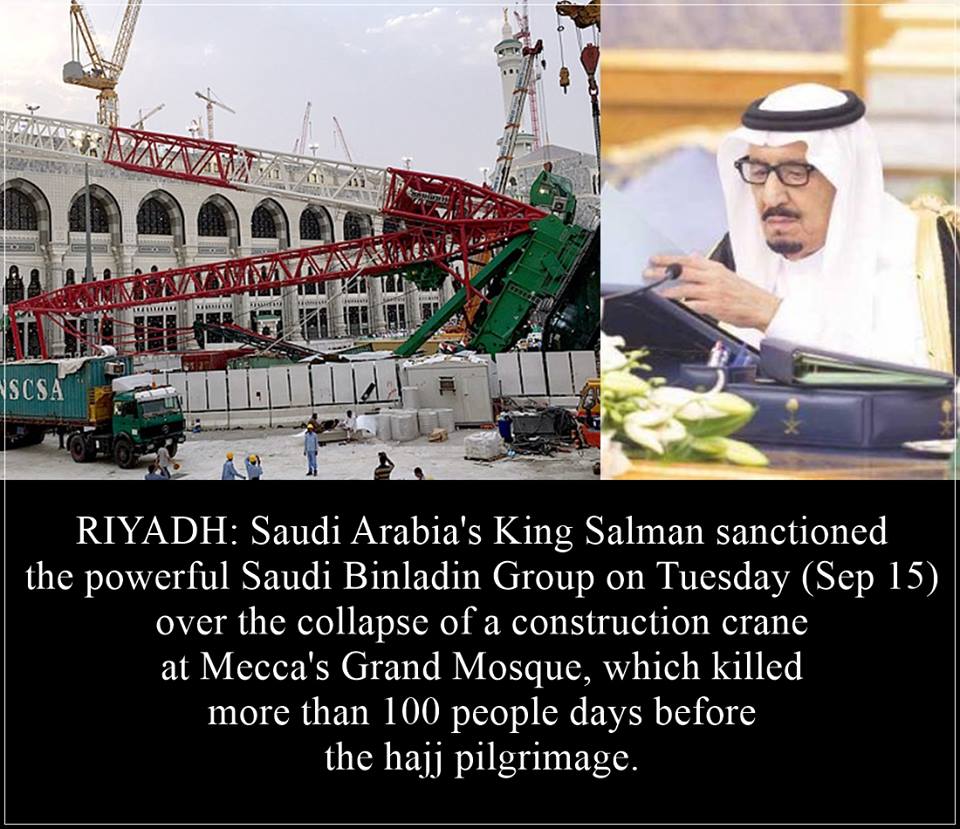 Saudi King Sanctioned Binladin Group on Mecca Crane Collapse