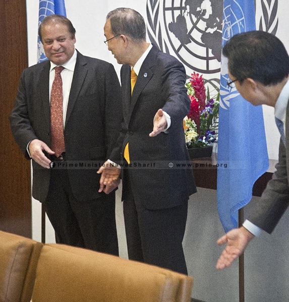 UN Secretary General Ban Ki Moon Welcomes PM Nawaz Sharif